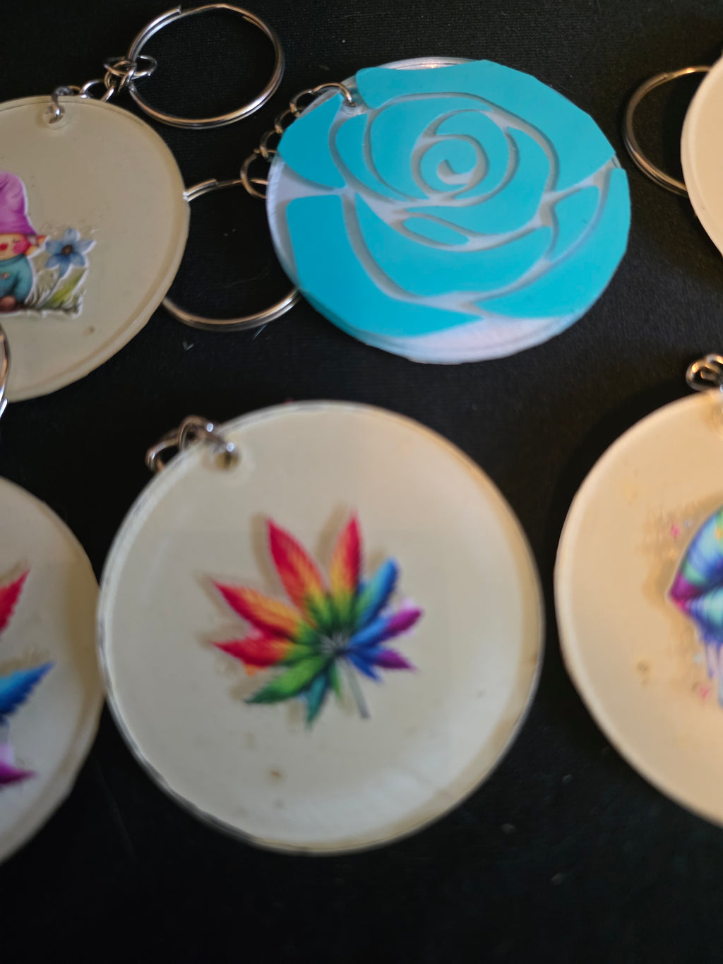 Handmade Round Acrylic Keychains – Multiple Designs Available