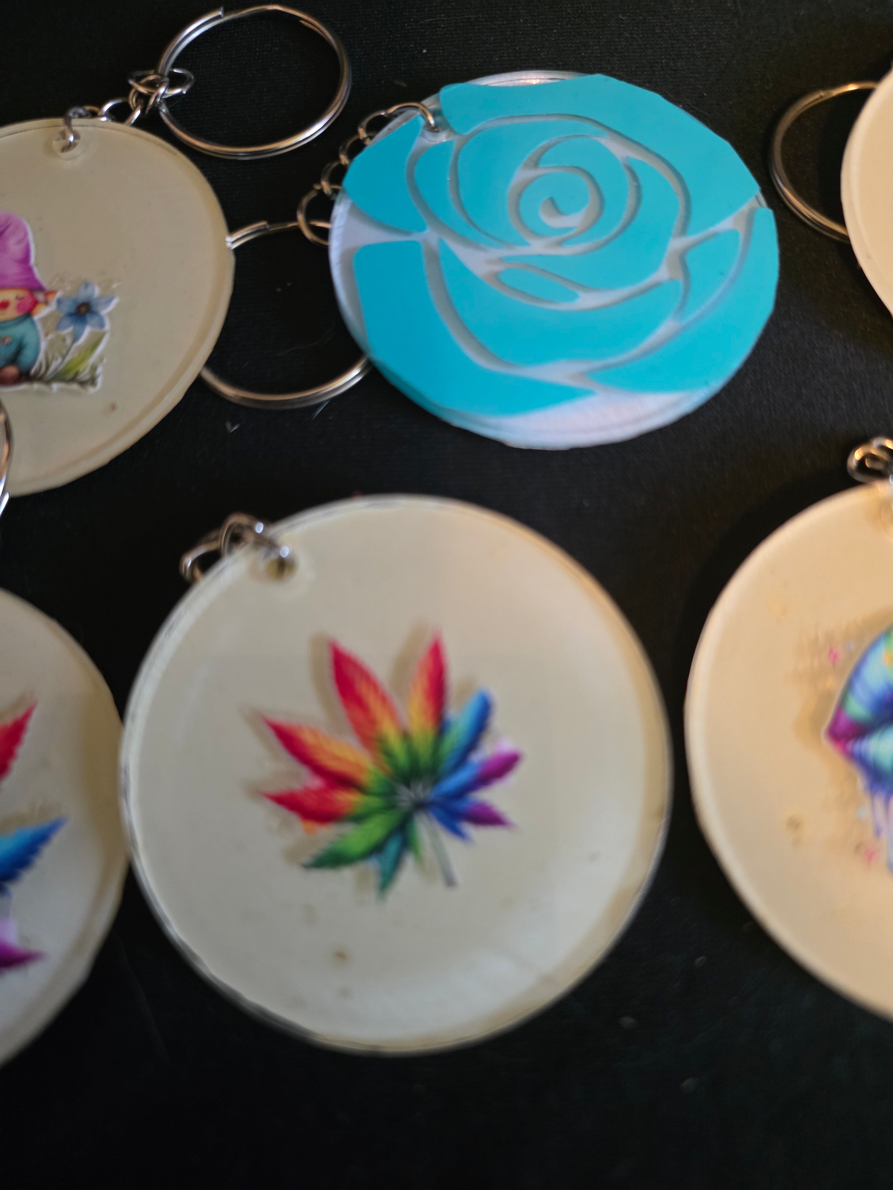 Handmade Round Acrylic Keychains – Multiple Designs Available