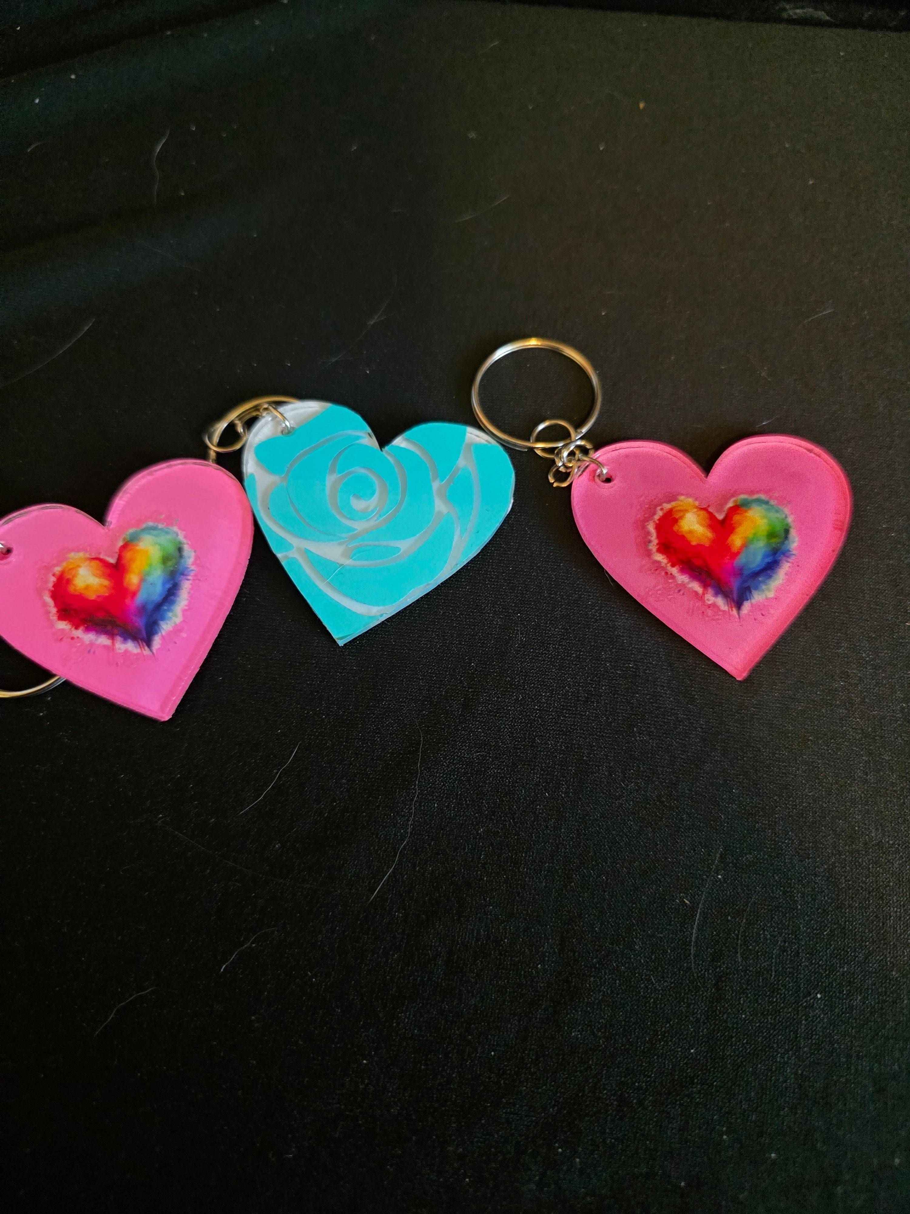 Handmade Heart Acrylic Keychains – Multiple Designs Available
