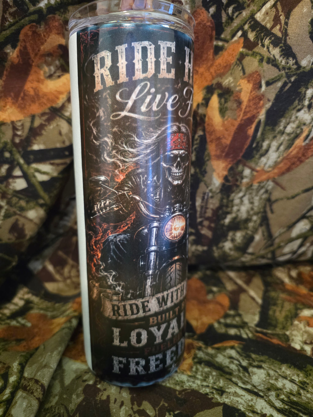 20 oz Stainless Steel Biker Skull Tumbler – Ride Hard Live Free