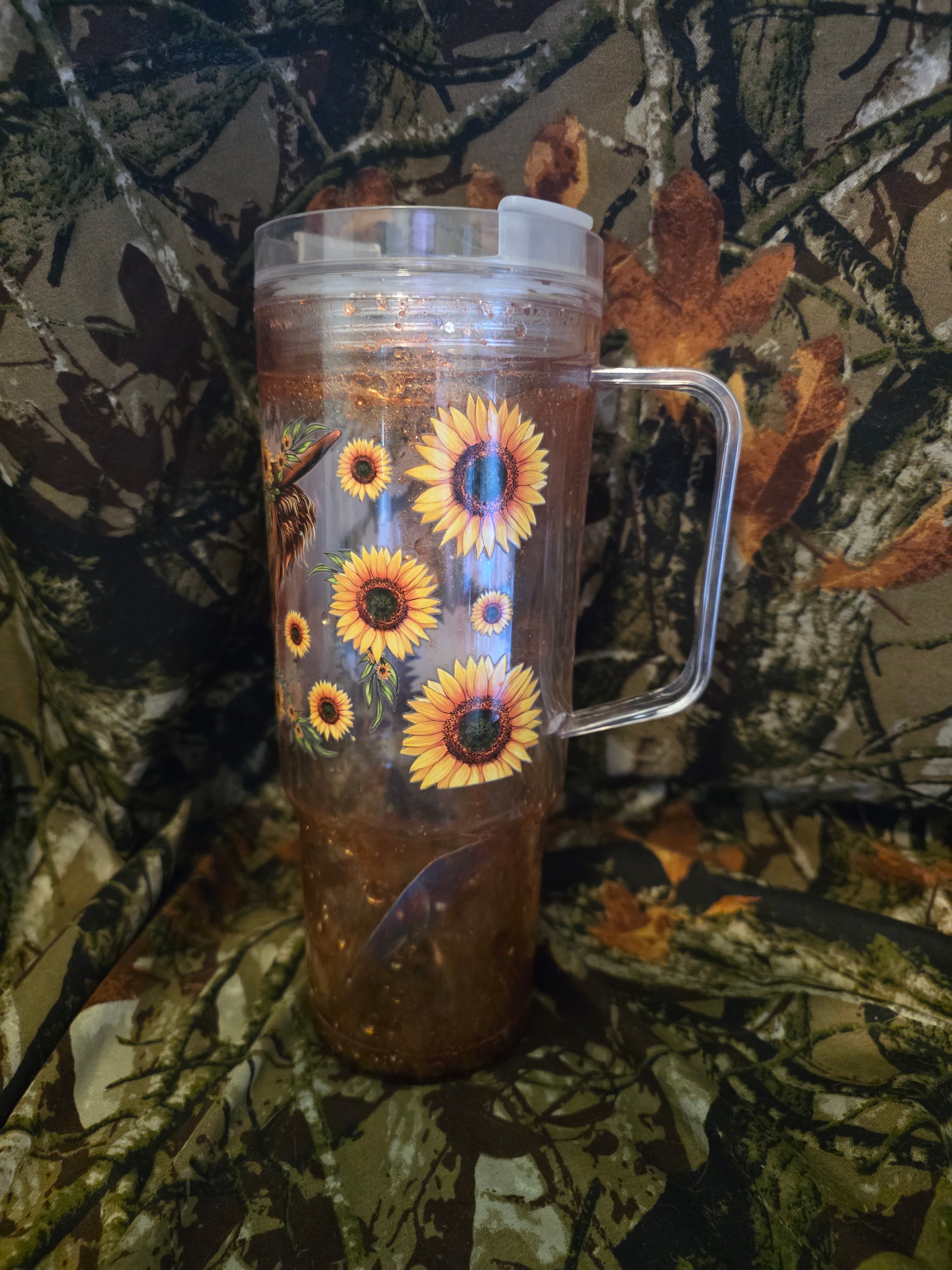 Sunflower Highland Cow 40 oz Snow Globe Tumbler