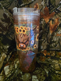 Sunflower Highland Cow 40 oz Snow Globe Tumbler