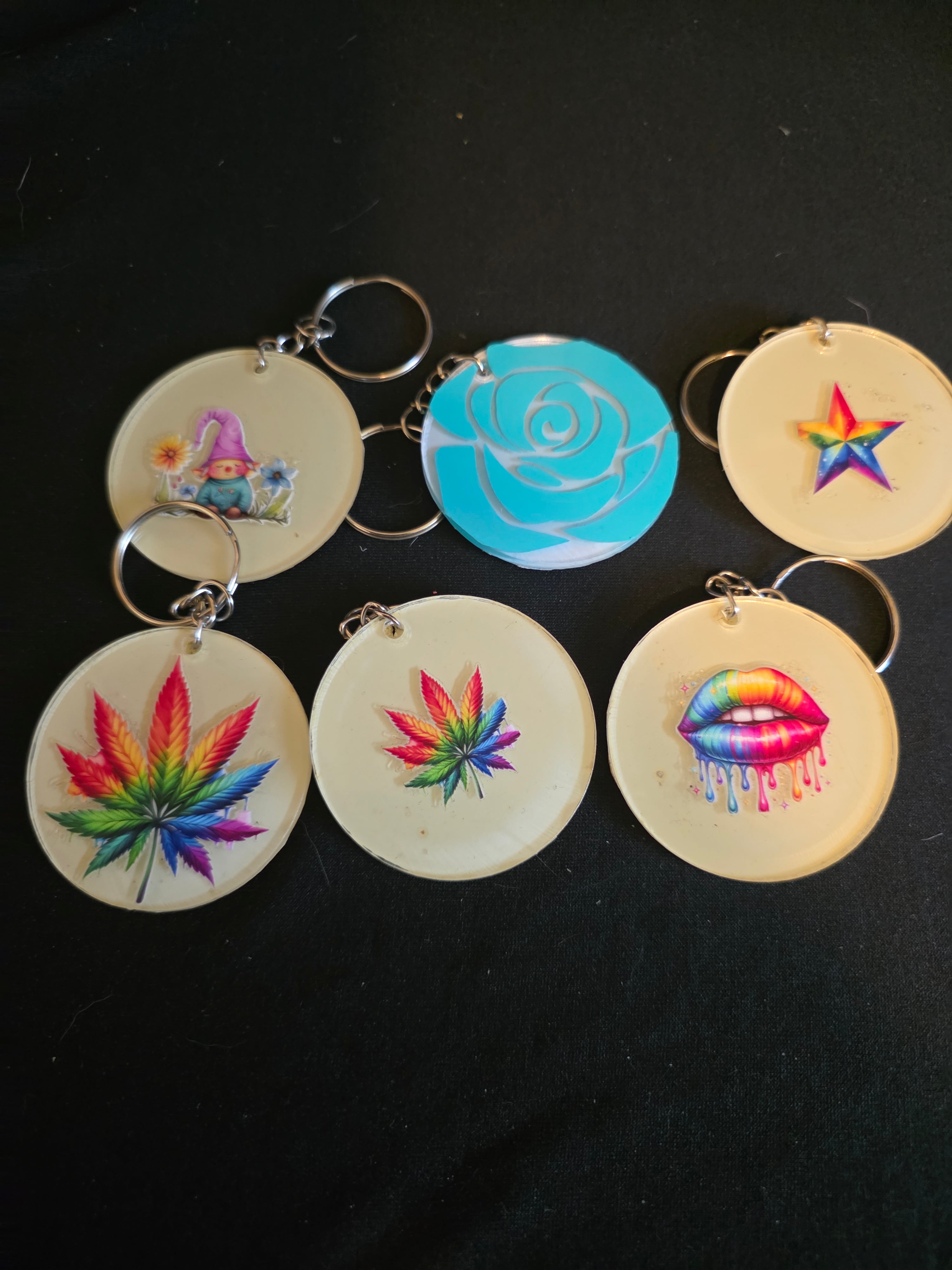 Handmade Round Acrylic Keychains – Multiple Designs Available