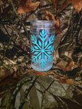 16 oz Plastic Snow Globe Tumbler – Blue Snowflake Winter Cup