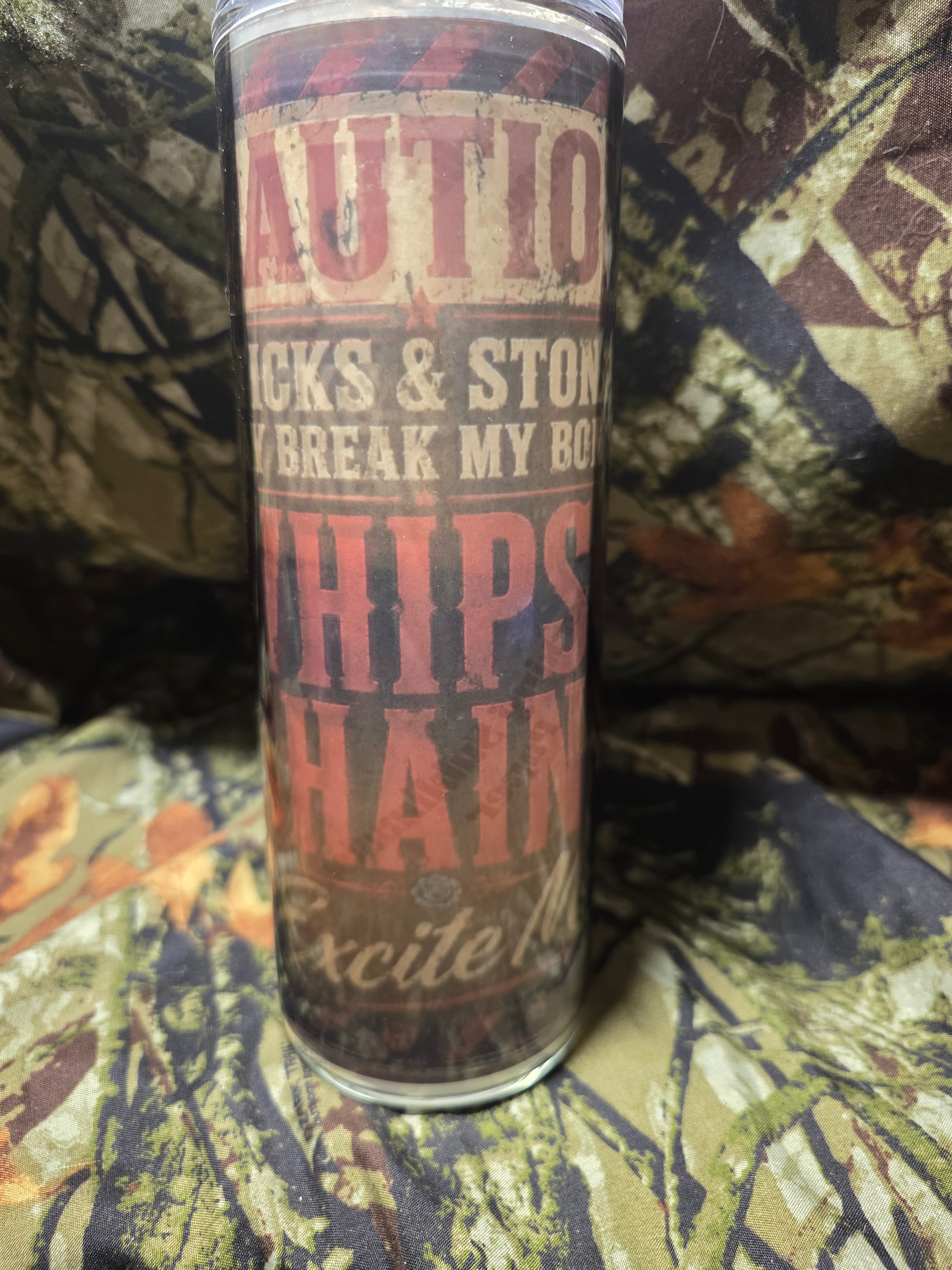 Caution - Whips & Chains 20 oz Glass Tumbler with Straw