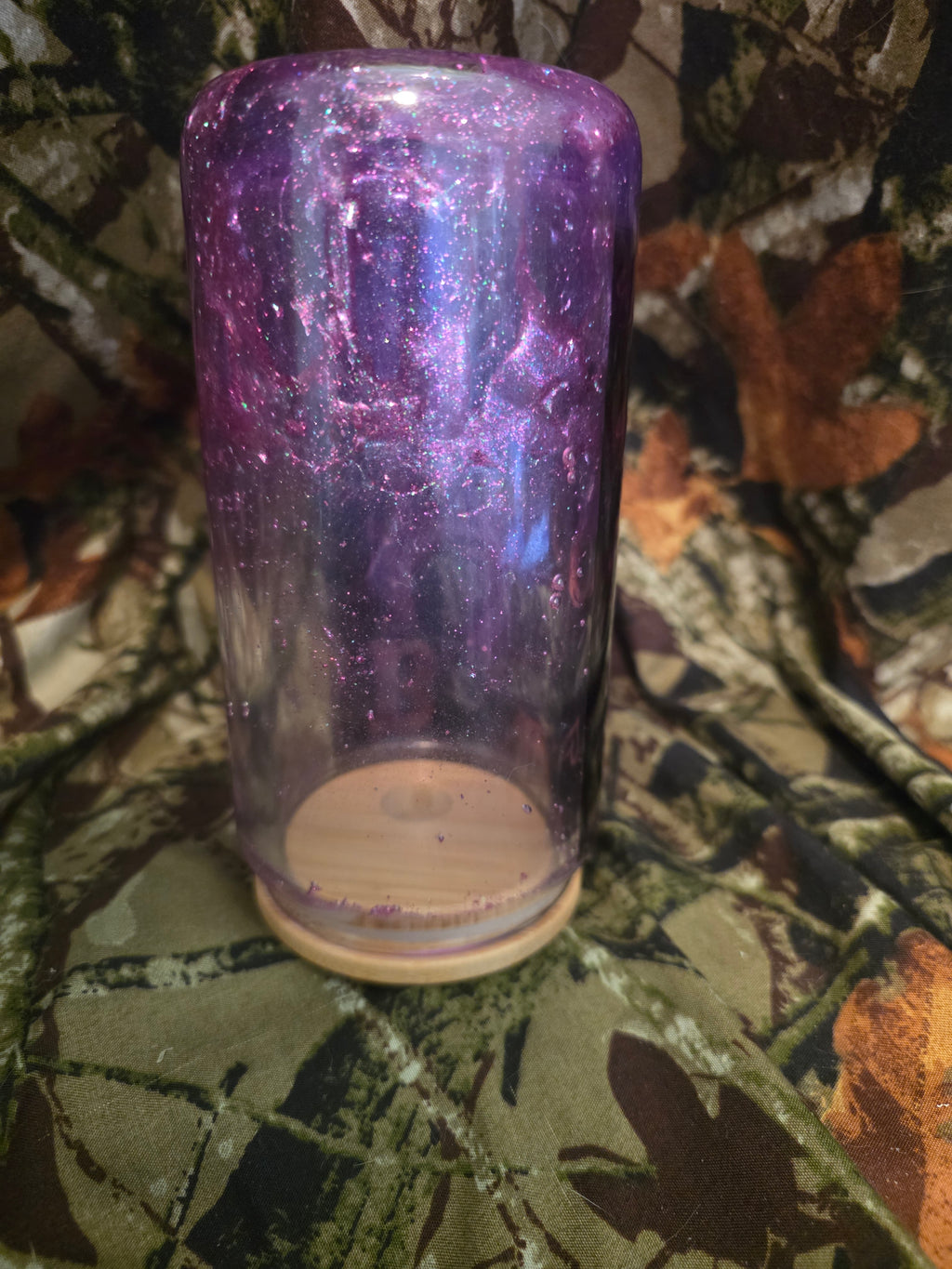 Purple Glitter B.I.T.C.H. Snow Globe Glass Tumbler with Straw