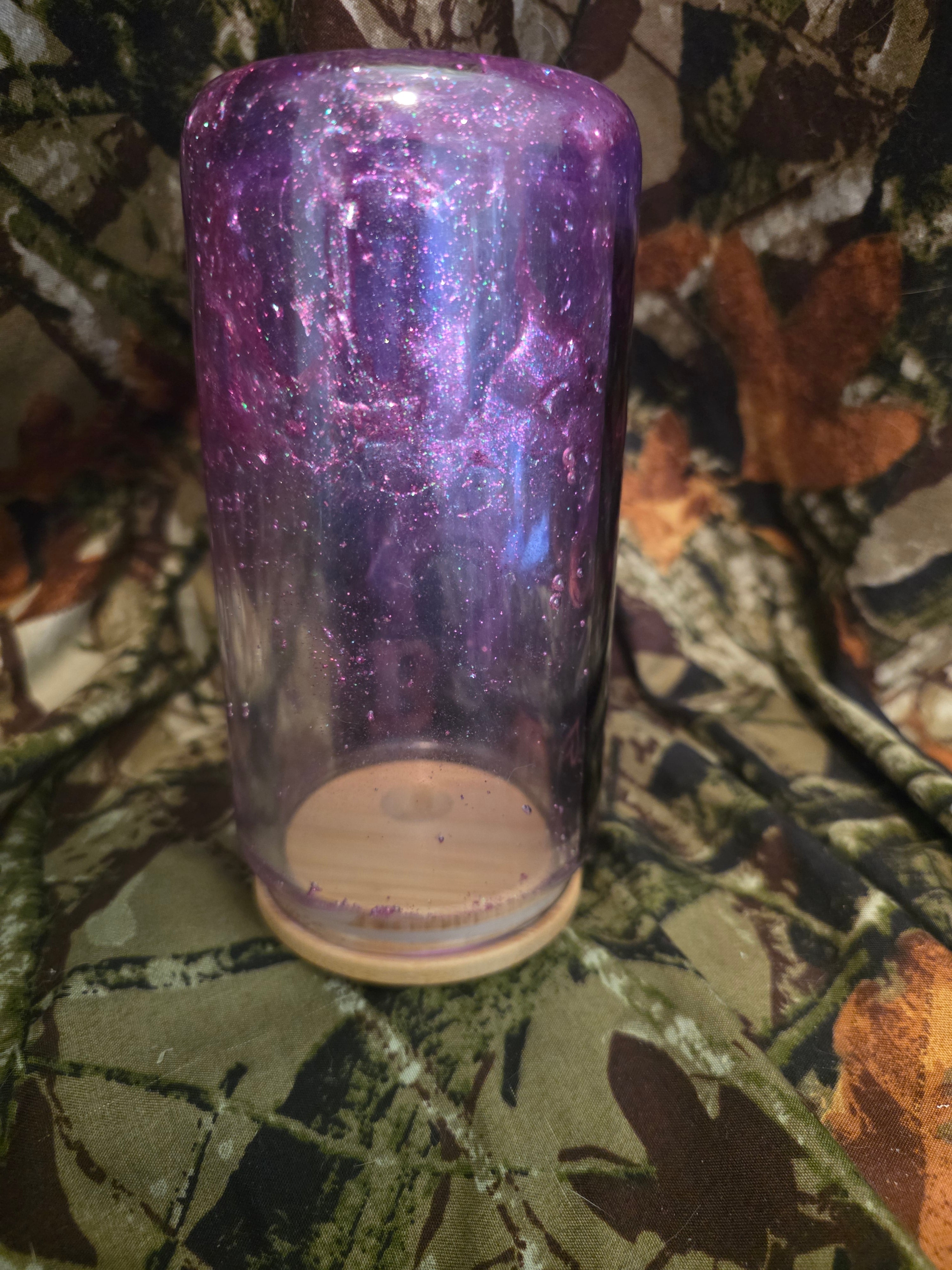 Purple Glitter B.I.T.C.H. Snow Globe Glass Tumbler with Straw