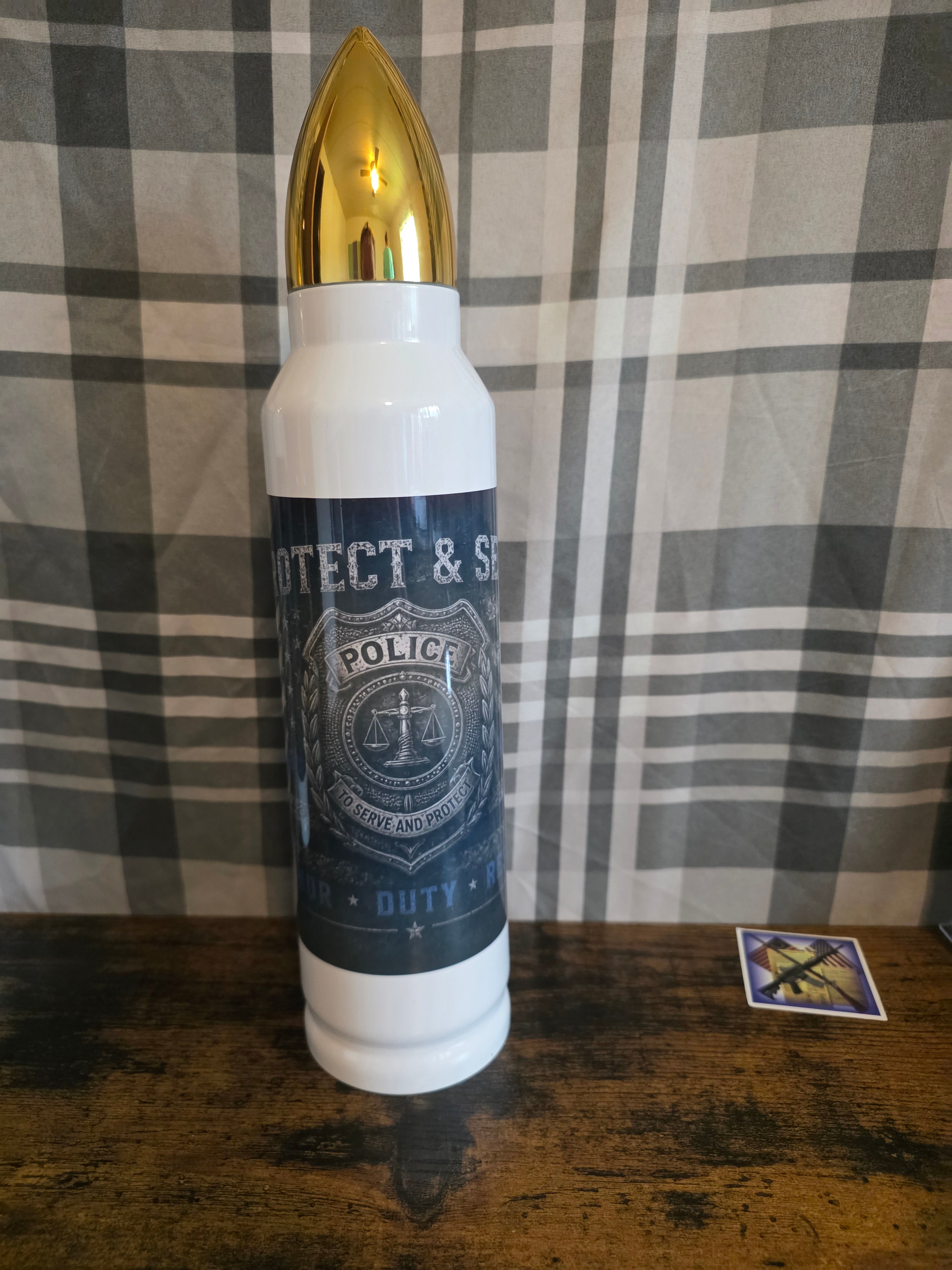 Thin Blue Line Police Tribute 32 oz Bullet Thermos