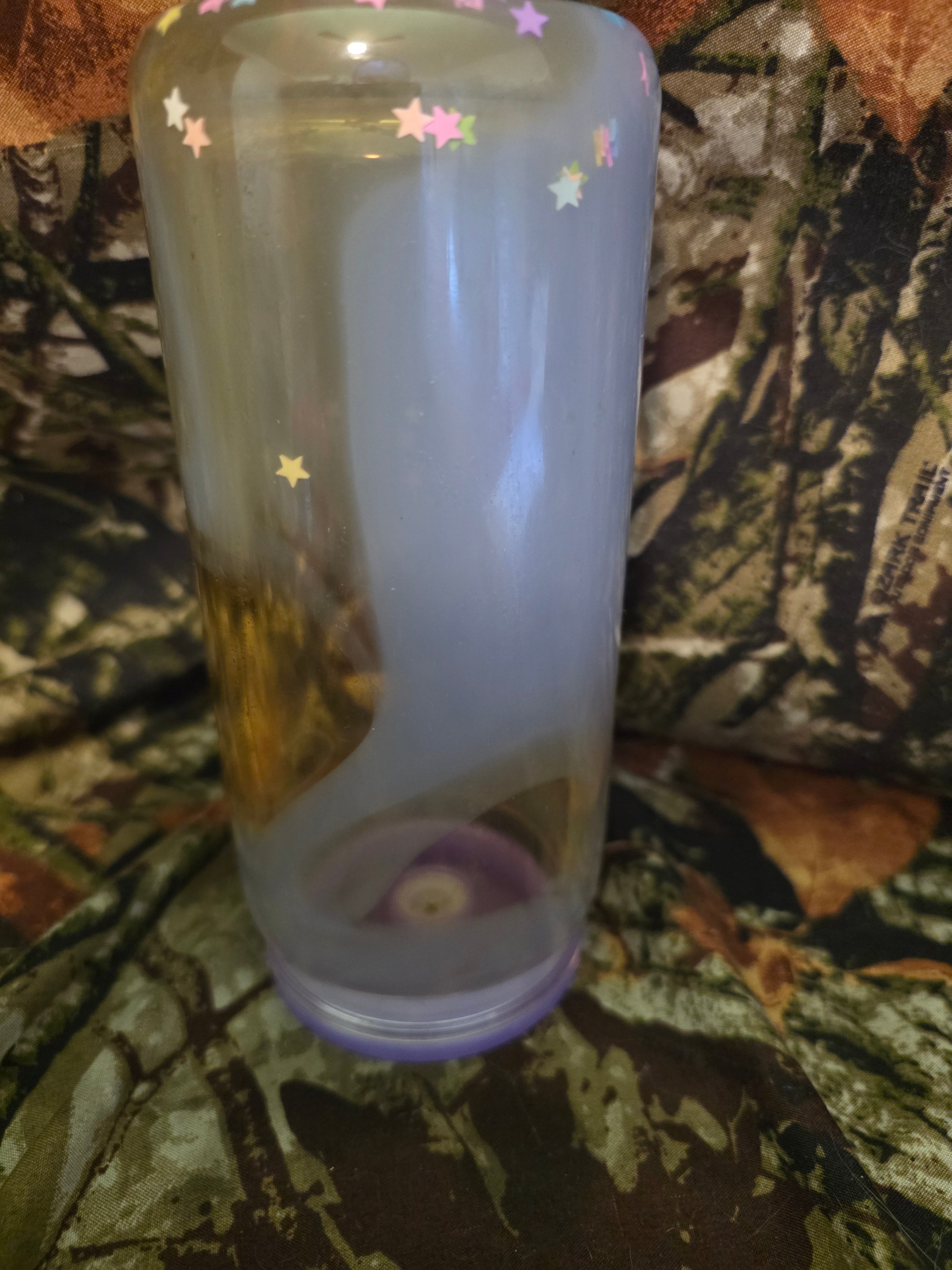 20 oz Plastic Snow Globe Tumbler – Pastel Stars Shimmer Cup
