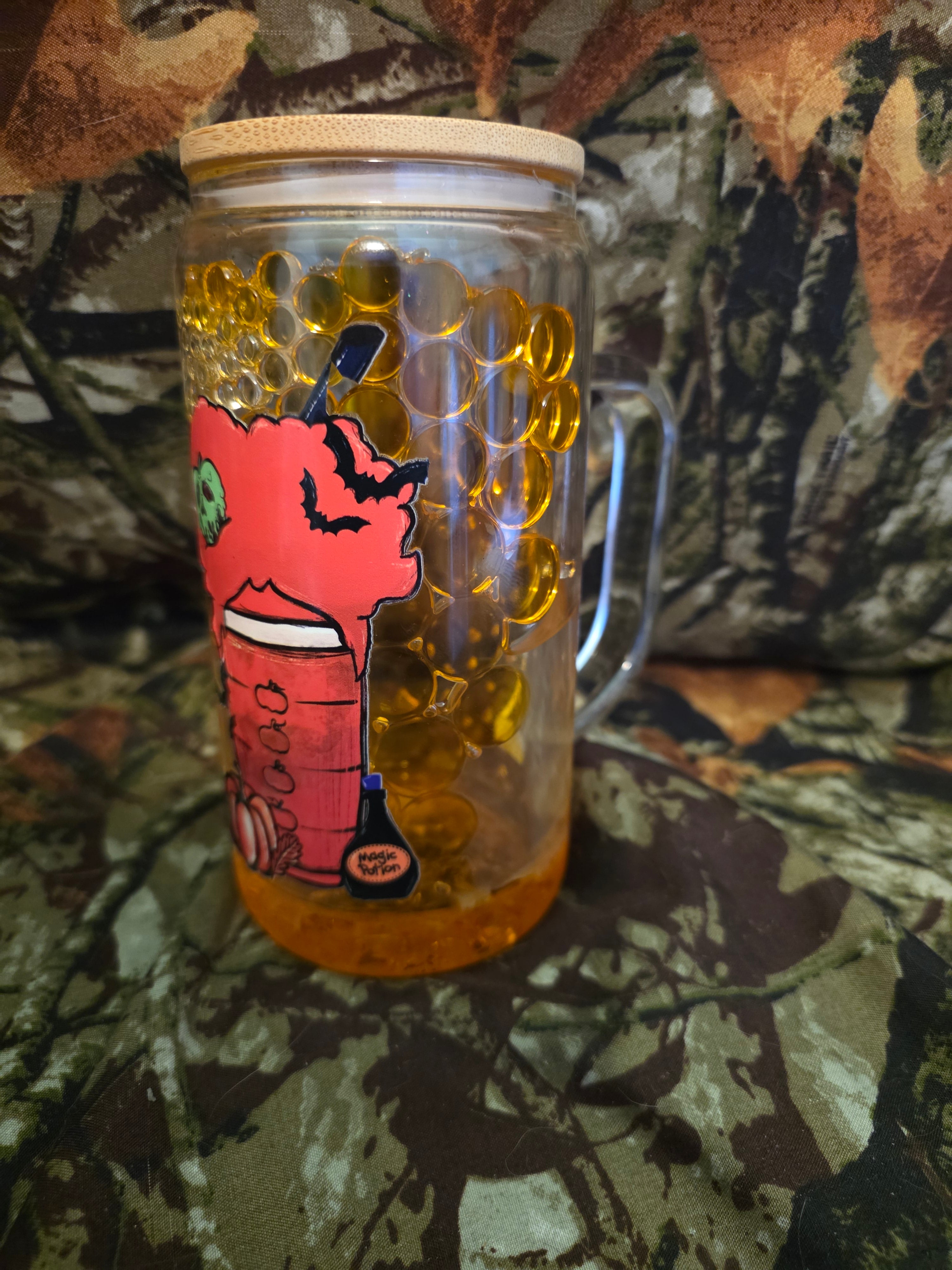 16 oz Glass Snow Globe Tumbler With Handle – Spooky Pumpkin Coffee Cup