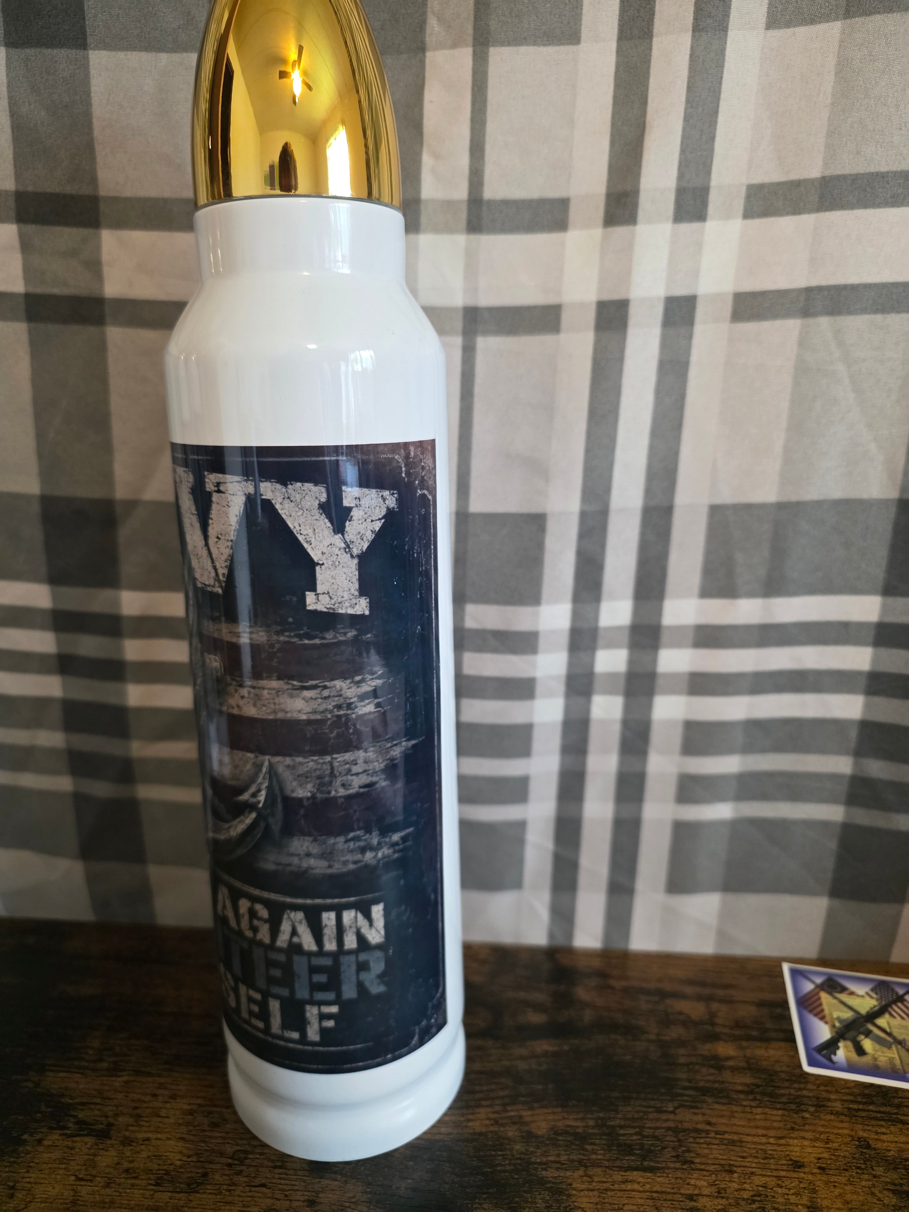 Navy "Never Again Volunteer Yourself" 32 oz Bullet Thermos