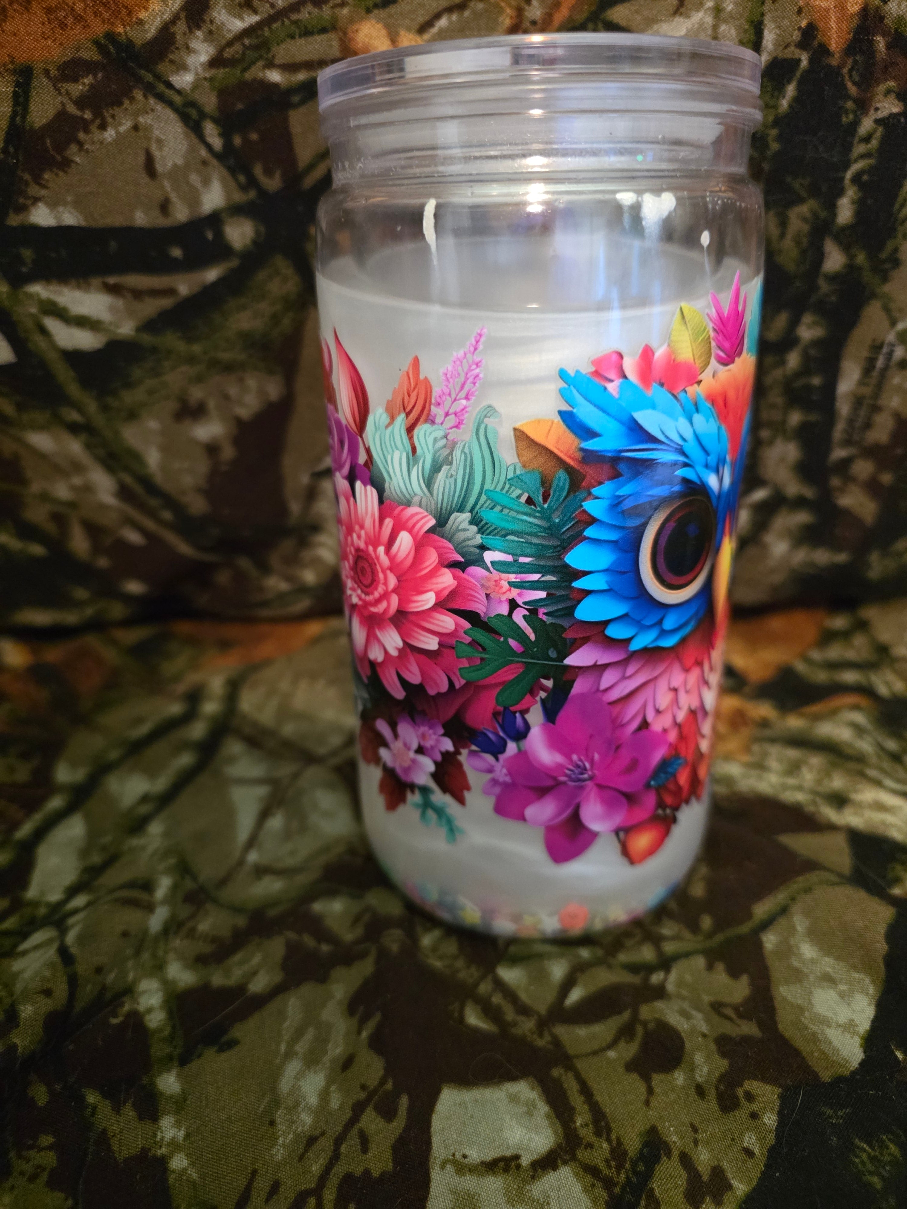 16 oz Plastic Snow Globe Tumbler – Colorful Owl Glitter Cup