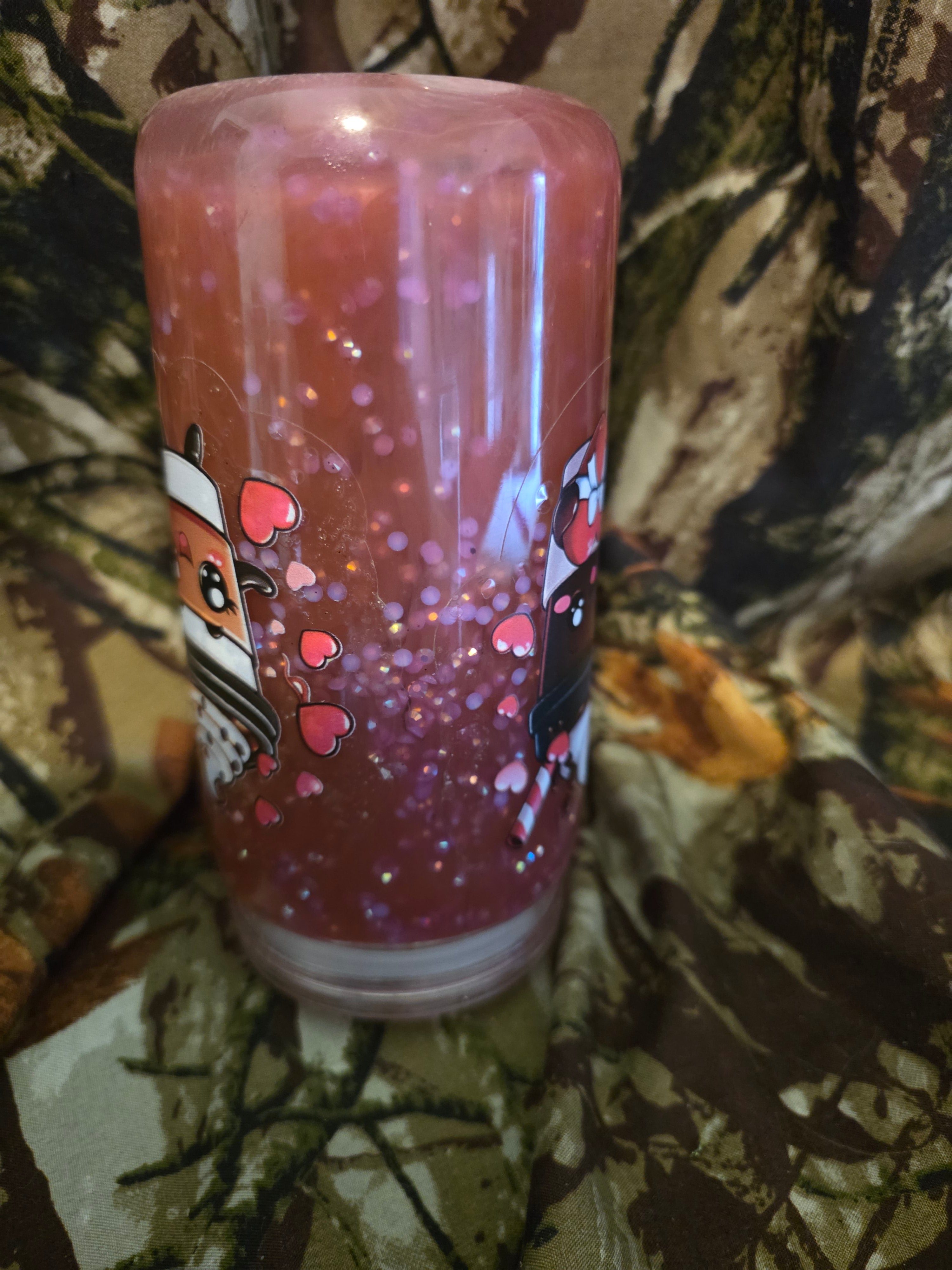 16 oz Plastic Snow Globe Tumbler – Cute Coffee & Hearts Design