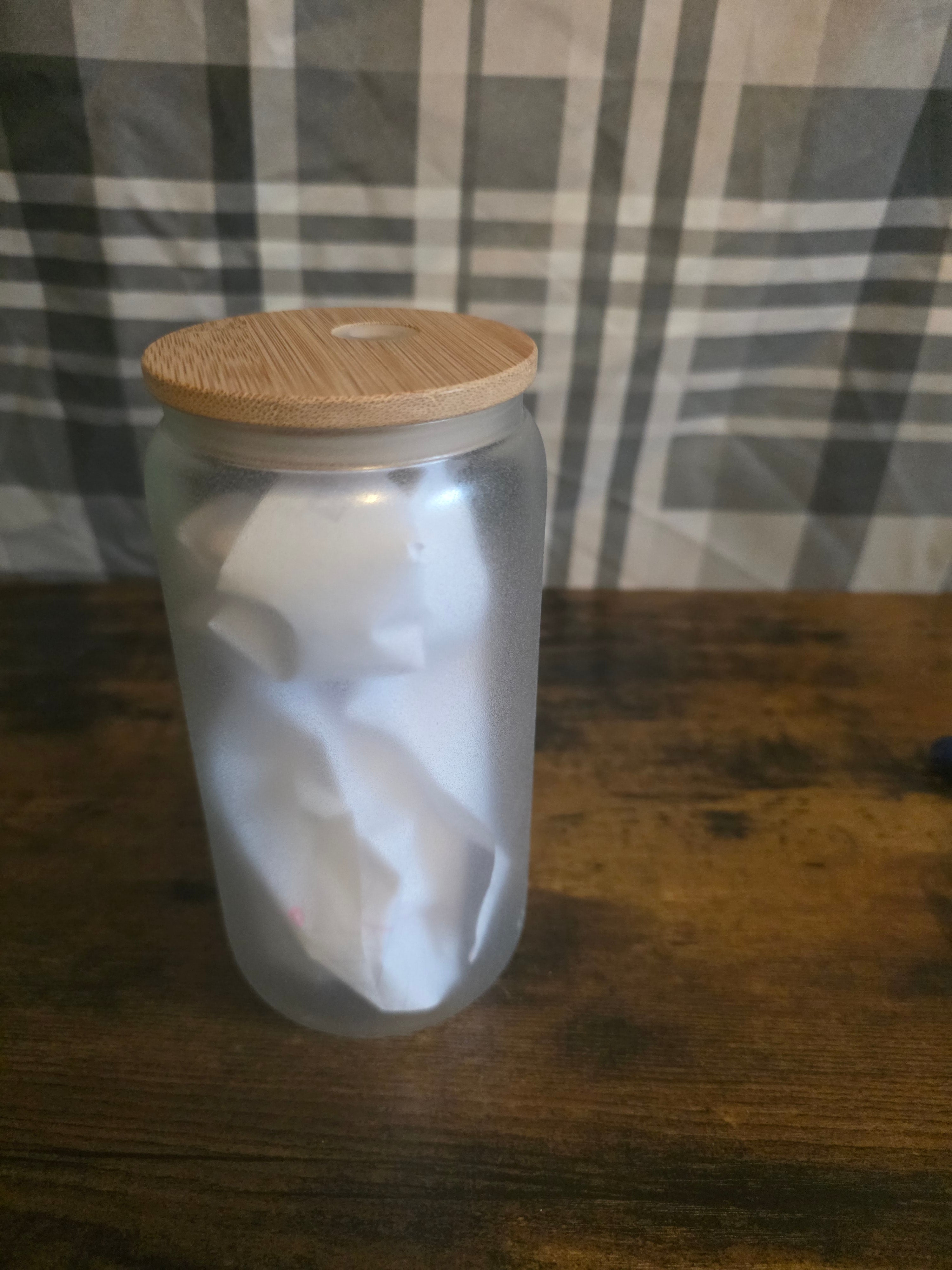 16 oz Frosted Glow in the Dark Green Glass Can Cup – Zombie Apocalypse – Bamboo Lid & Glass Straw