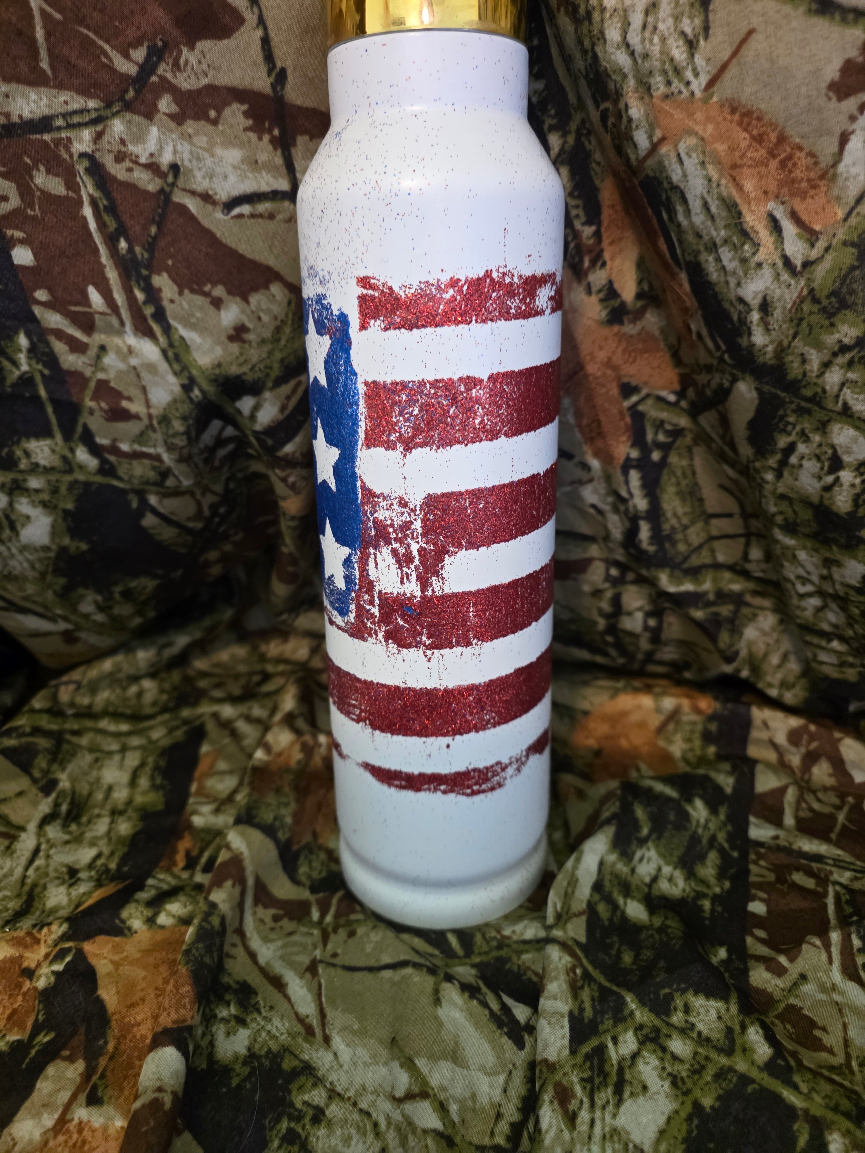 32oz Distressed American Flag Bullet Lid Thermos Tumbler