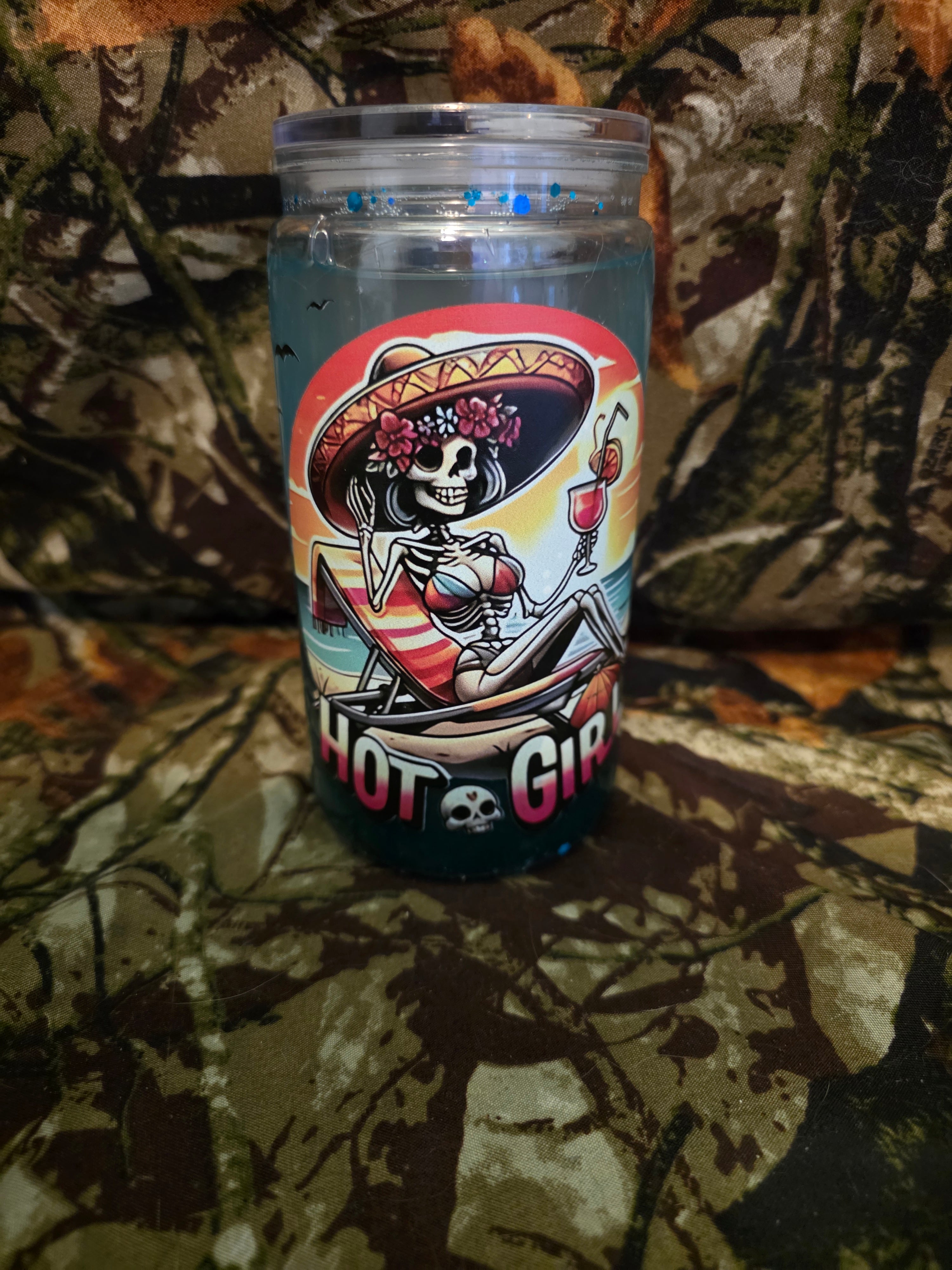 16 oz Plastic Snow Globe Tumbler – Hot Girl Summer Skeleton Cup