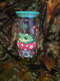 20 oz Plastic Snow Globe Tumbler – Cute Frog Mushroom Glitter Cup with Straw