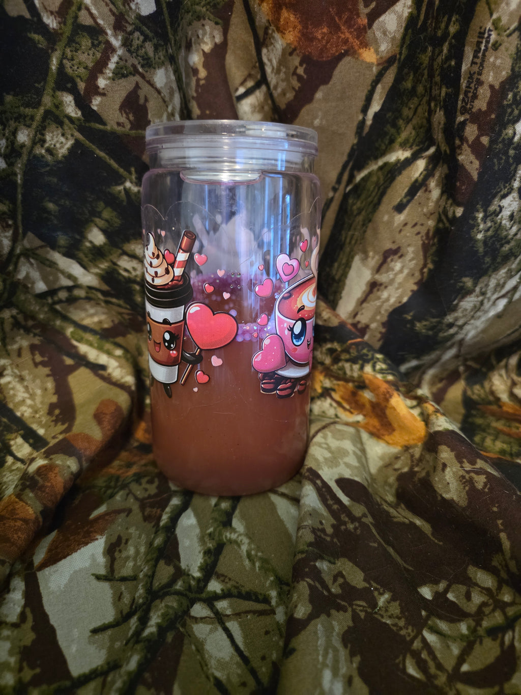 16 oz Plastic Snow Globe Tumbler – Cute Coffee & Hearts Design