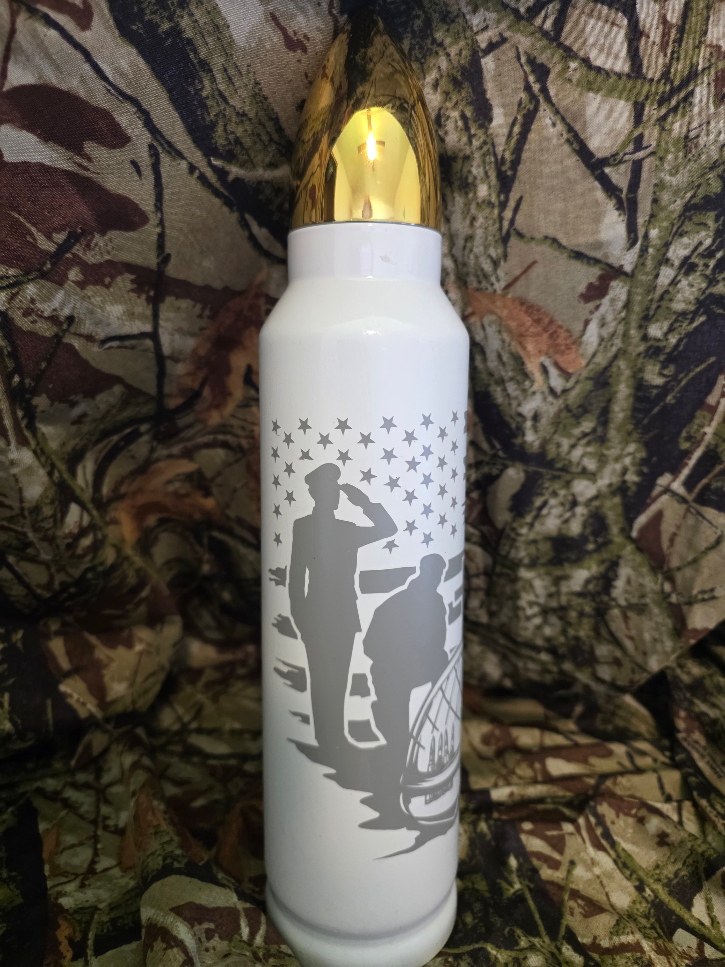 “Memorial Soldier American Flag 32oz Bullet Thermos Tumbler”