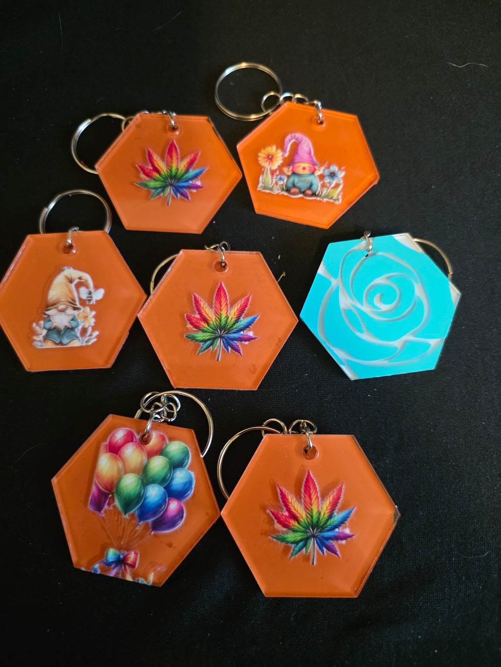 Handmade Hexagon Acrylic Keychains – Multiple Designs Available