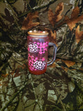 16 oz Glass Snow Globe Tumbler With Handle – Pink Coquette Leopard Print Cup