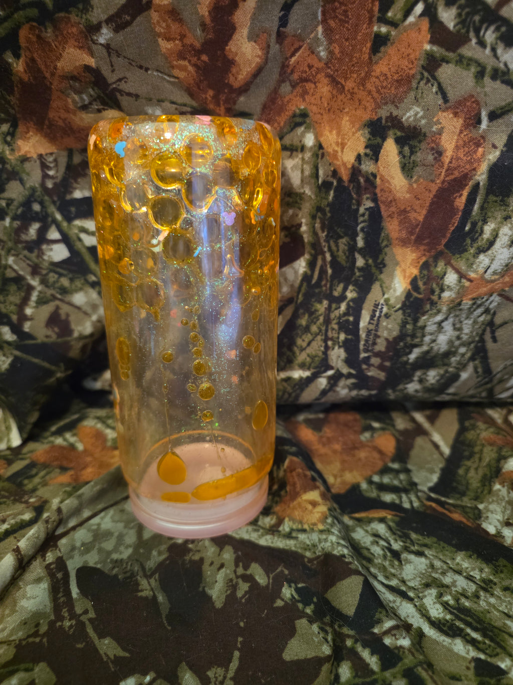 20 oz Plastic Snow Globe Tumbler – Peach Bubble Glitter Cup