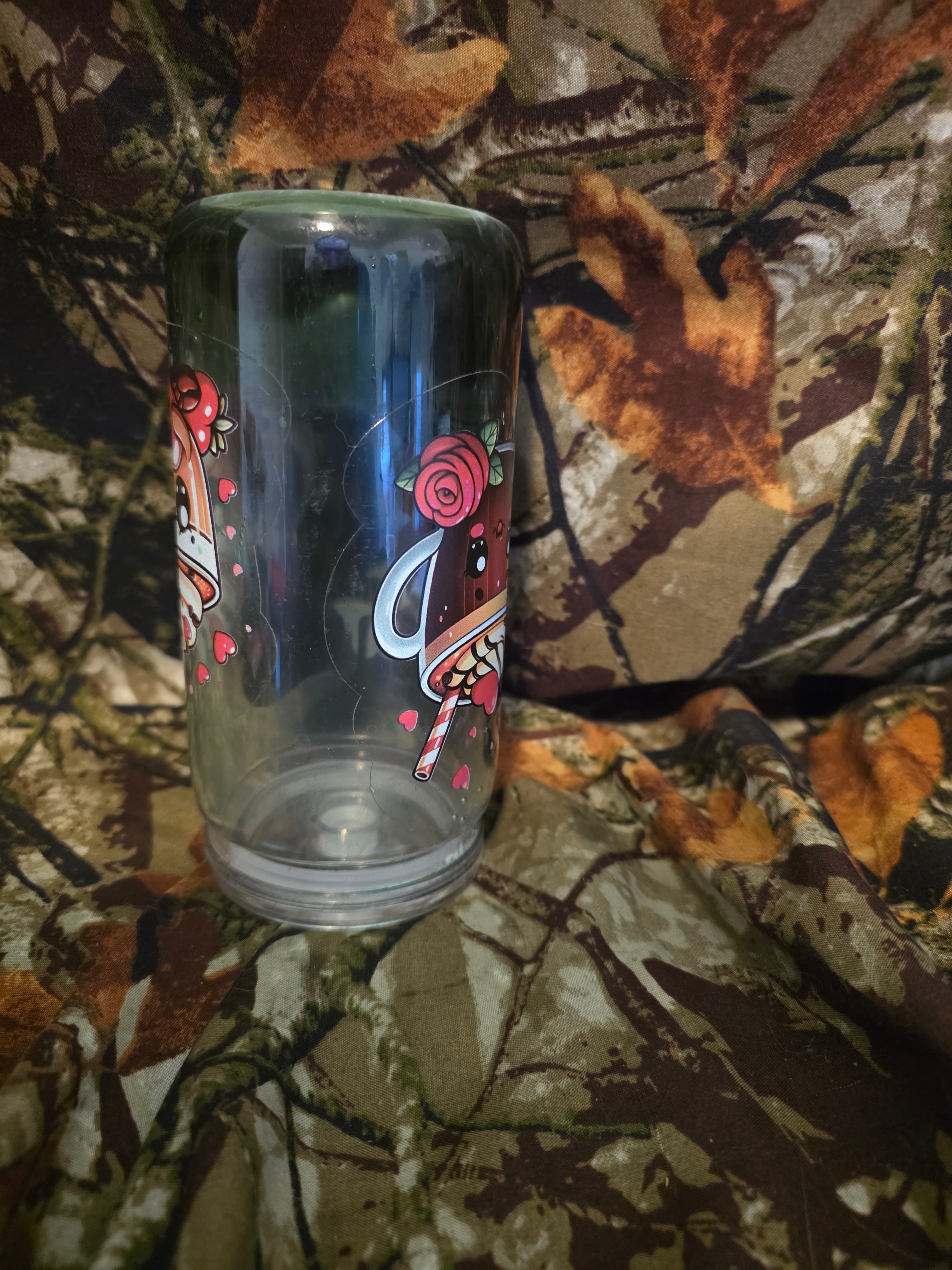 16 oz Plastic Snow Globe Tumbler – Cute Coffee & Hearts Design