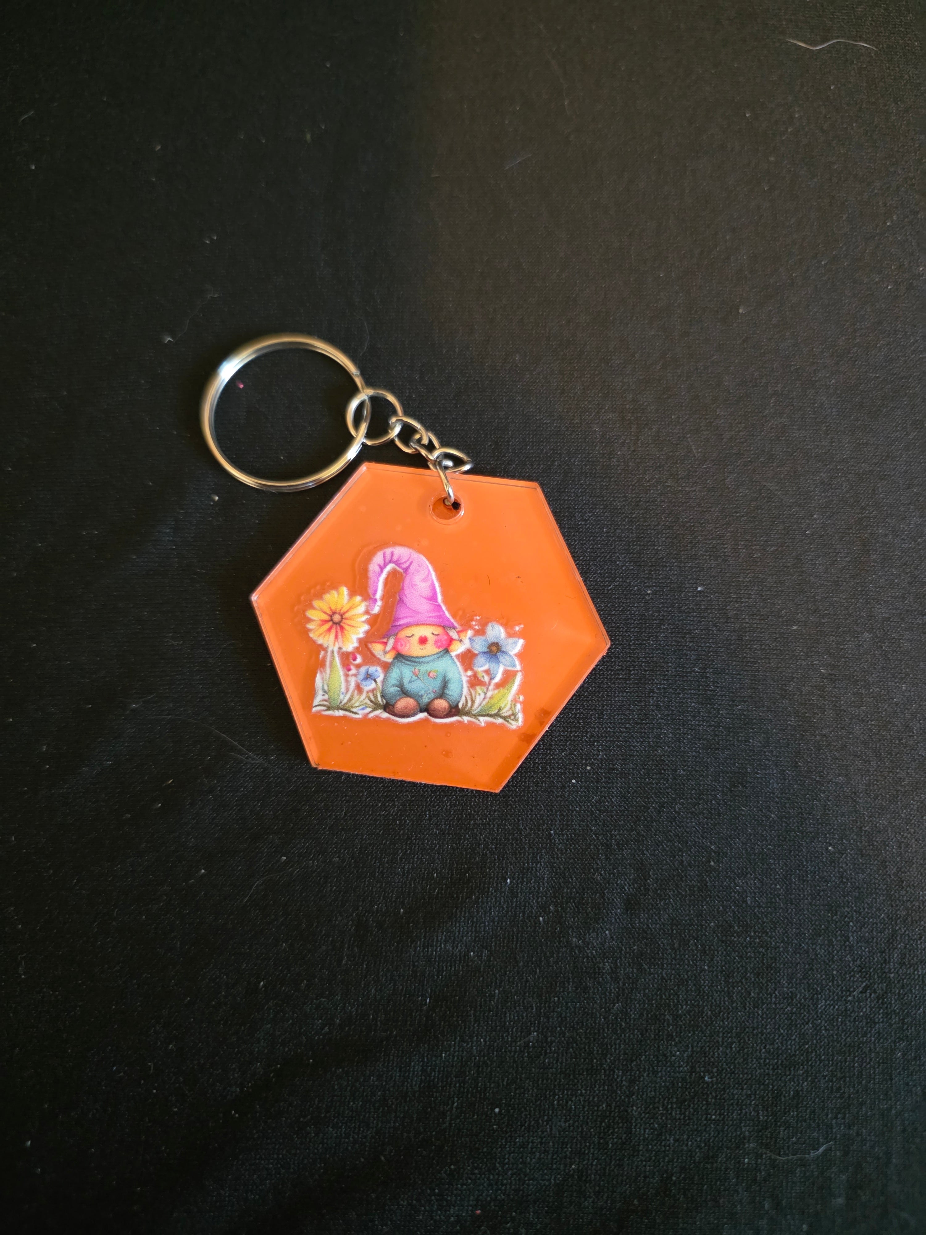 Handmade Hexagon Acrylic Keychains – Multiple Designs Available
