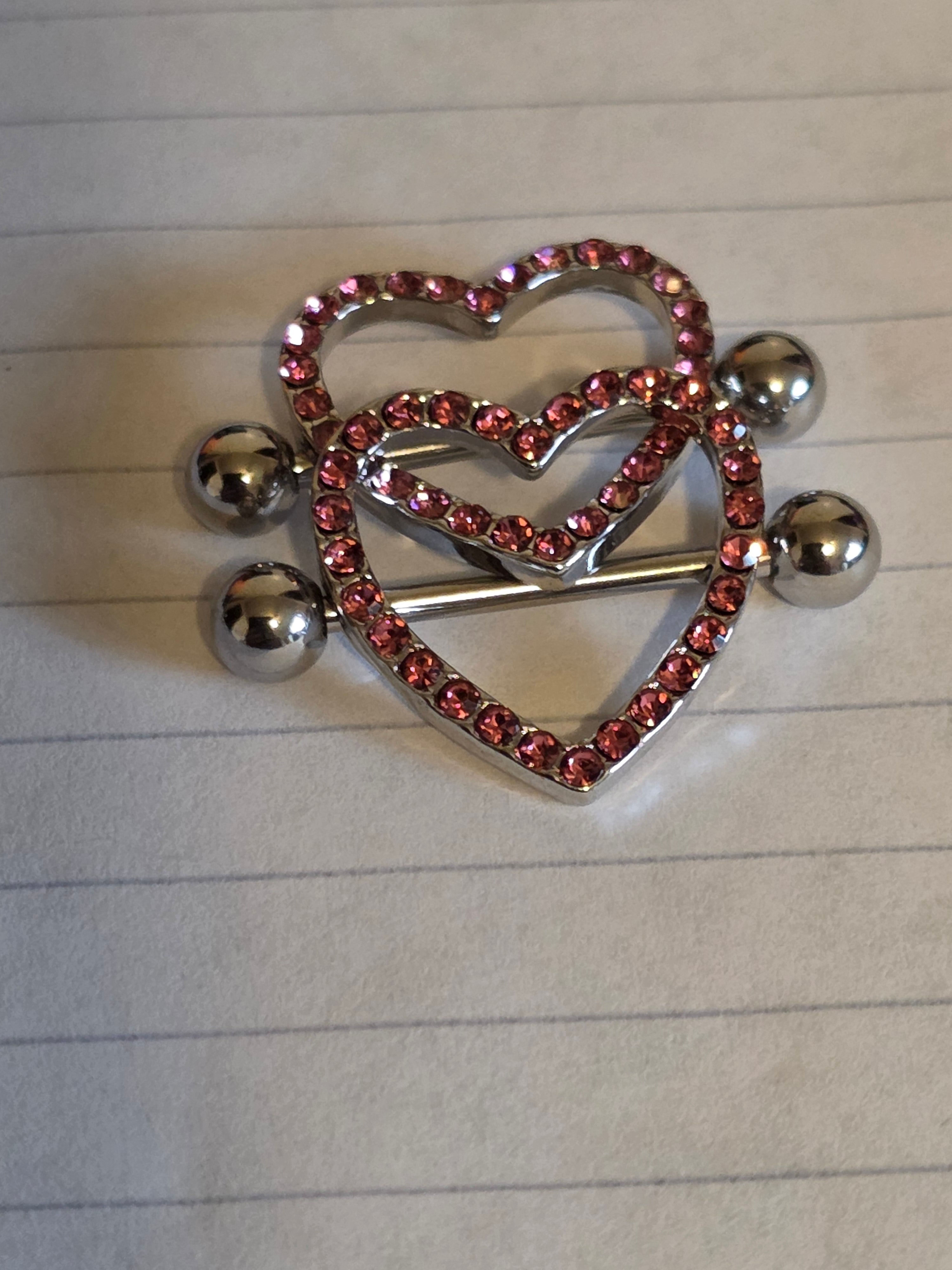 Heart Nipple Ring Collection – Crystal & Pink Heart Designs