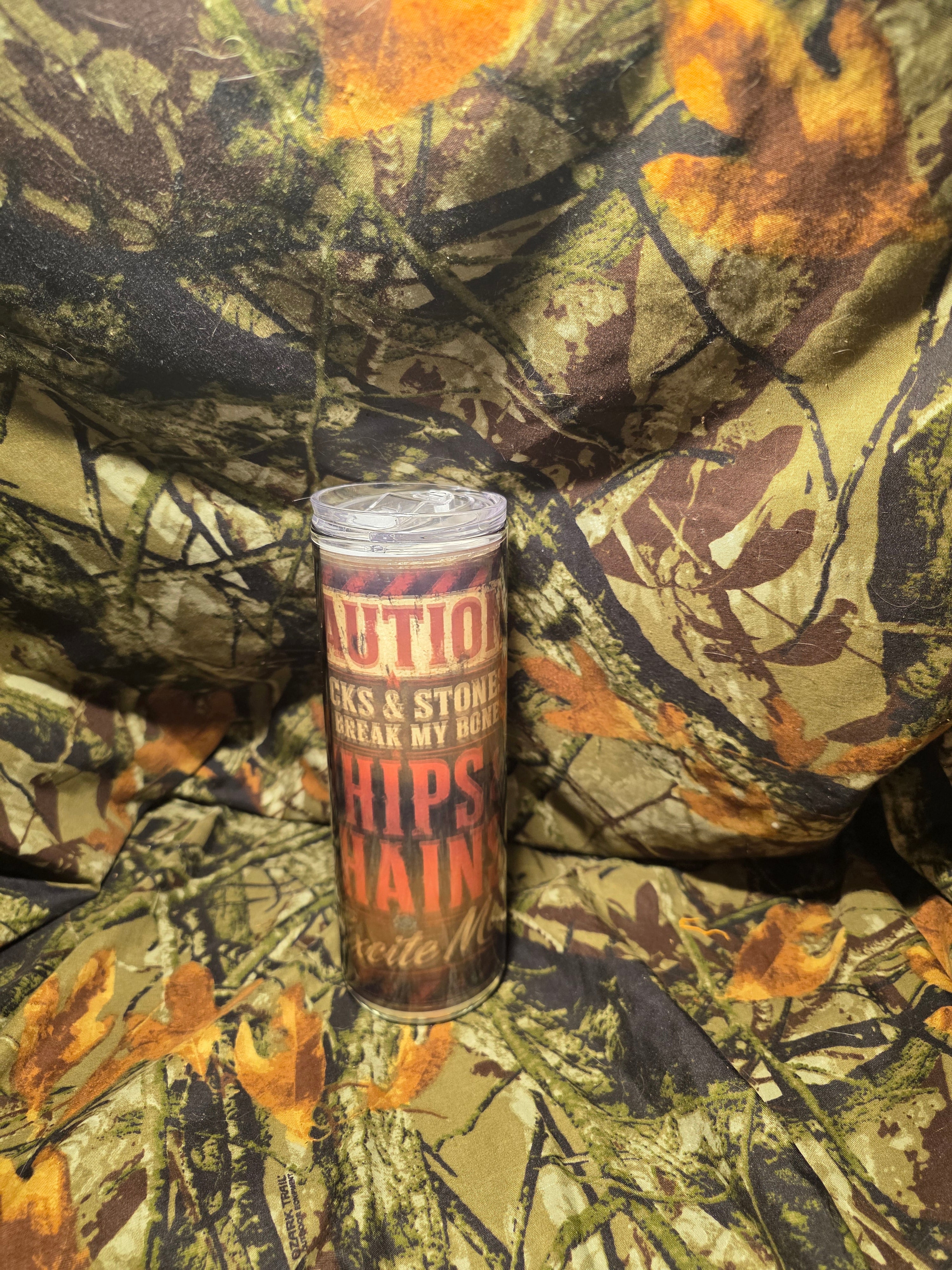 Caution - Whips & Chains 20 oz Glass Tumbler with Straw