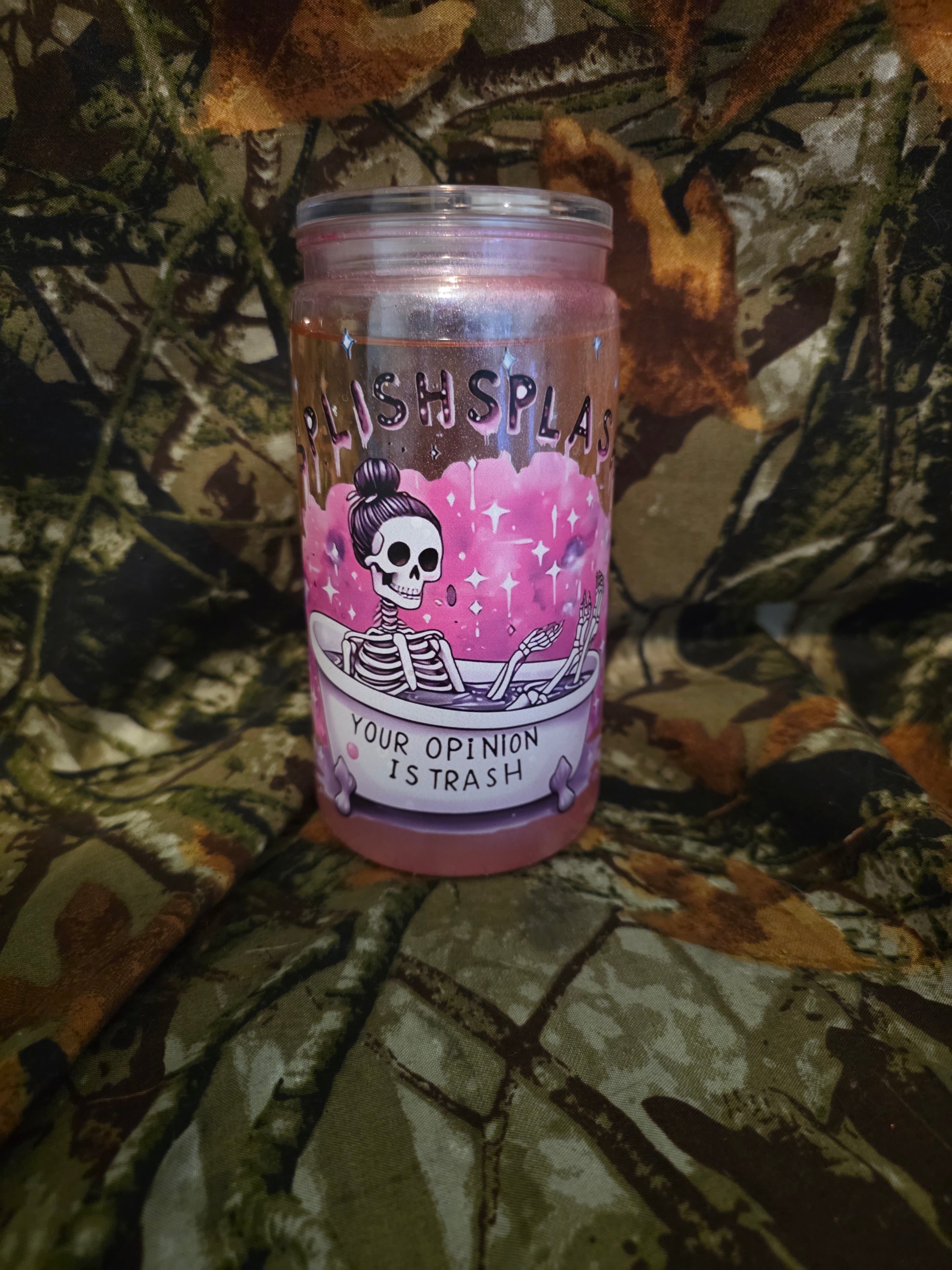 16 oz Plastic Snow Globe Tumbler – Splash Your Opinion Is Trash Cup