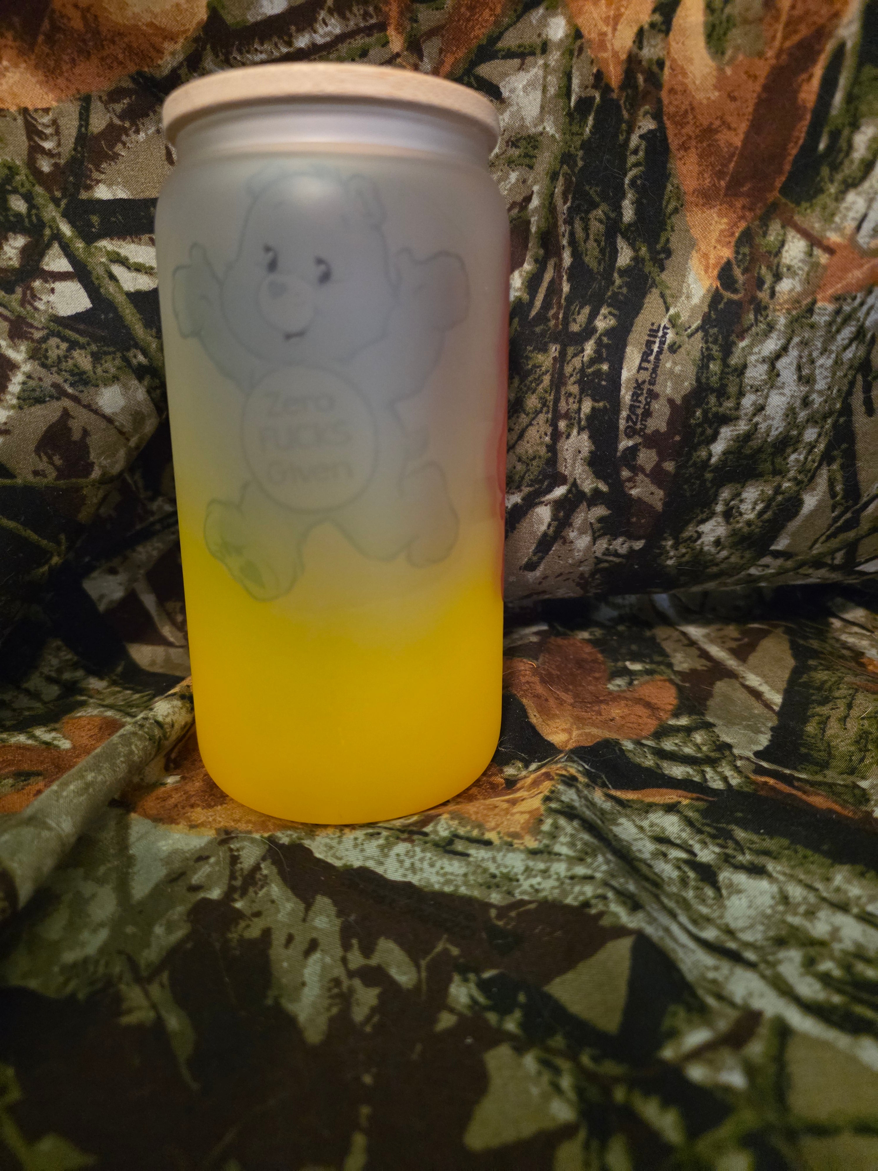 16 oz Frosted Glass Can Tumbler – Funny Care Bear Adult Humor Cup
