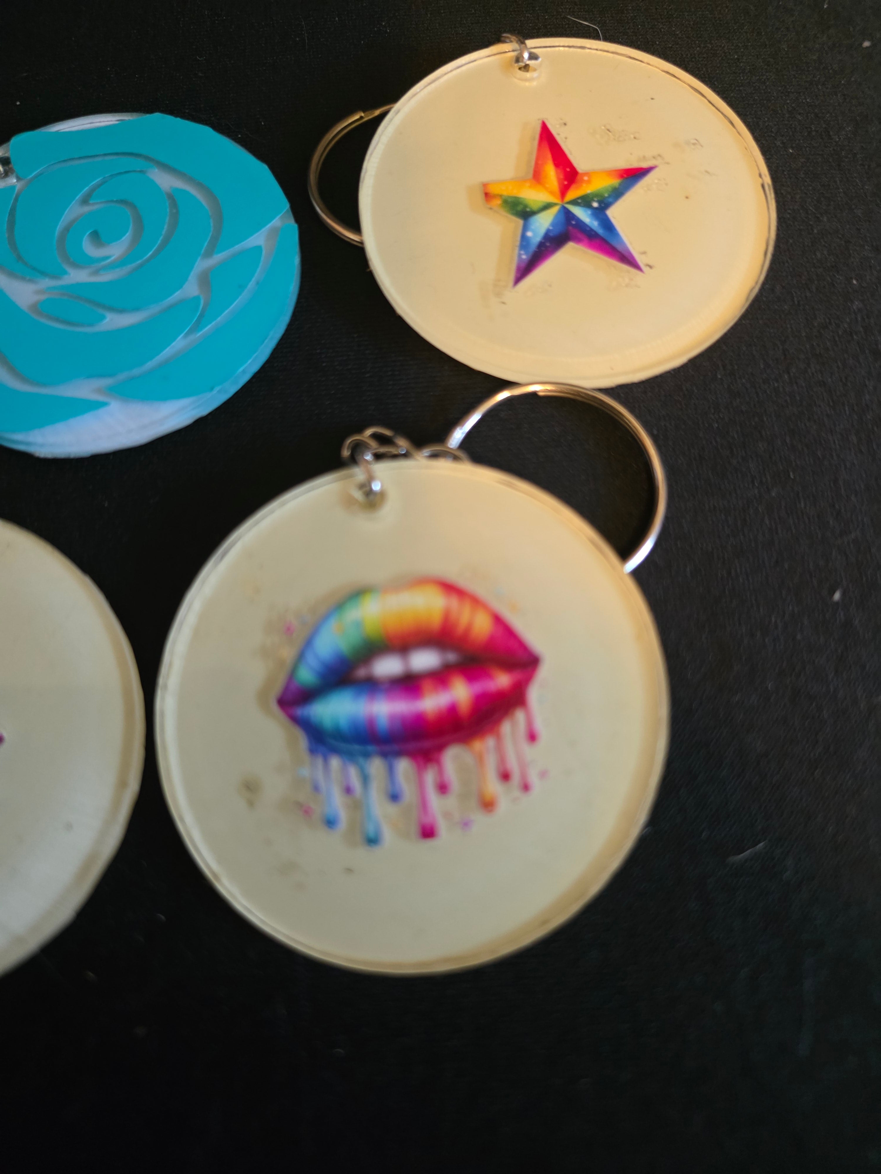 Handmade Round Acrylic Keychains – Multiple Designs Available