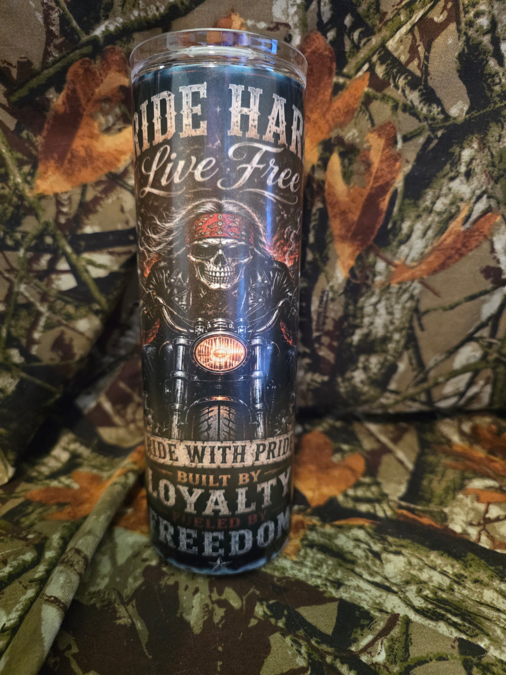 20 oz Stainless Steel Biker Skull Tumbler – Ride Hard Live Free