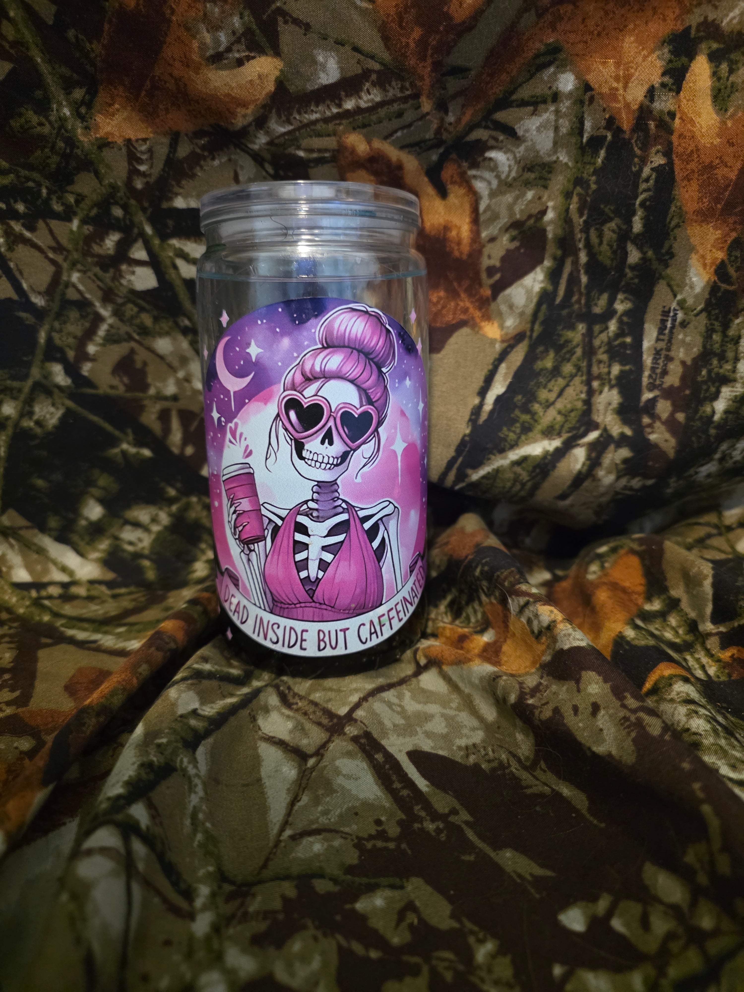 16 oz Plastic Snow Globe Tumbler – Dead Inside But Caffeinated Design