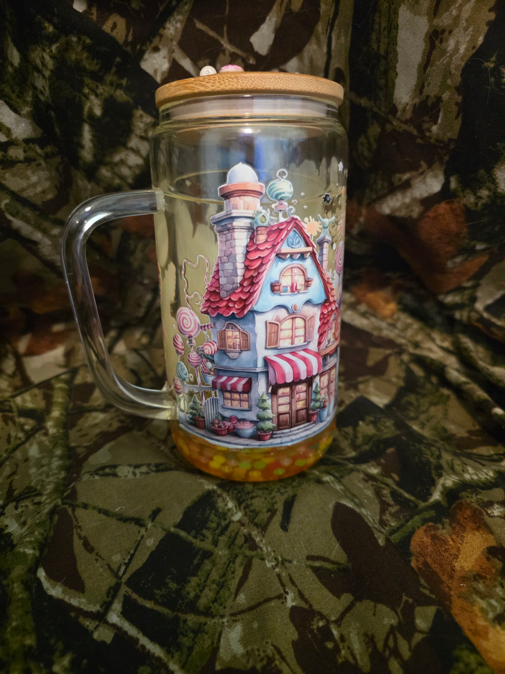 Candy Village Snow Globe Glass Tumbler with Straw