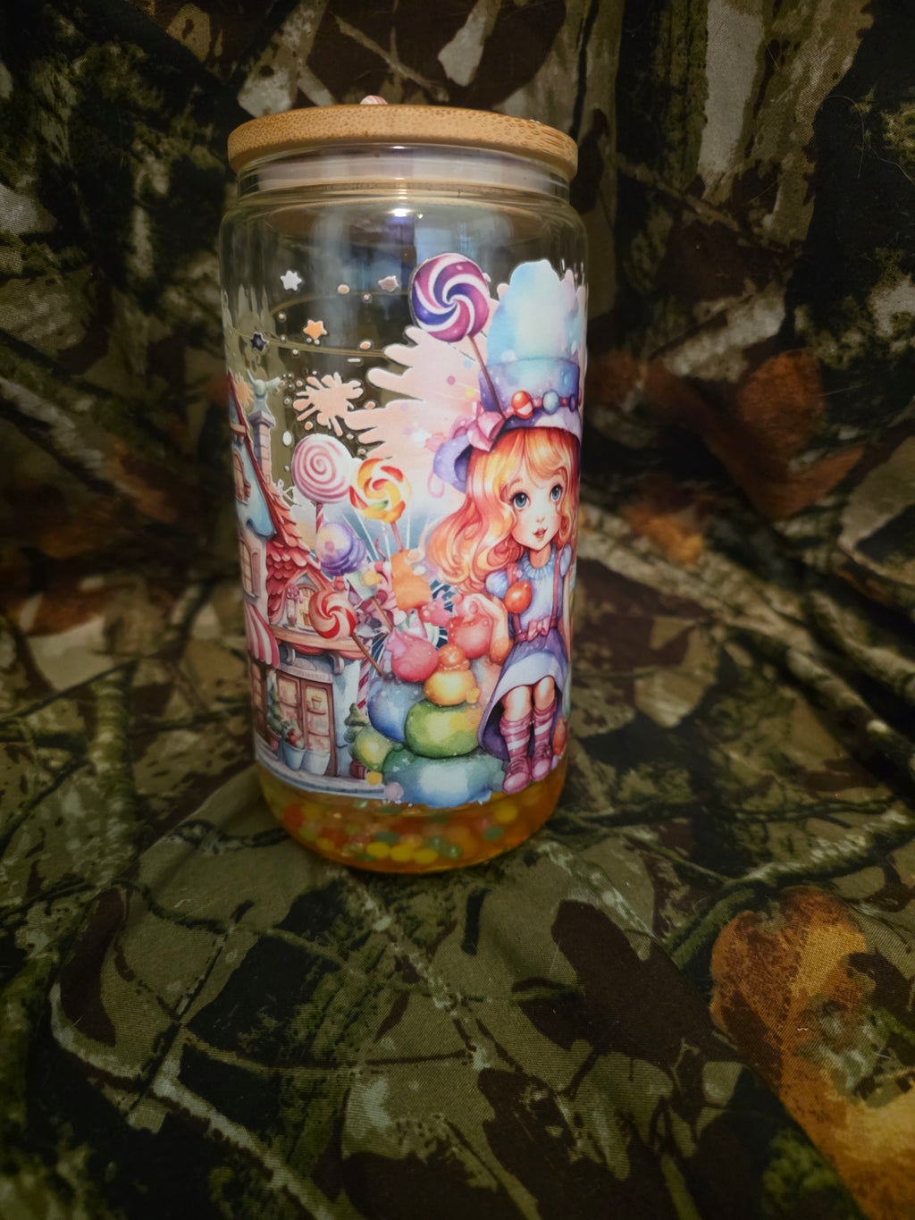 Candy Village Snow Globe Glass Tumbler with Straw