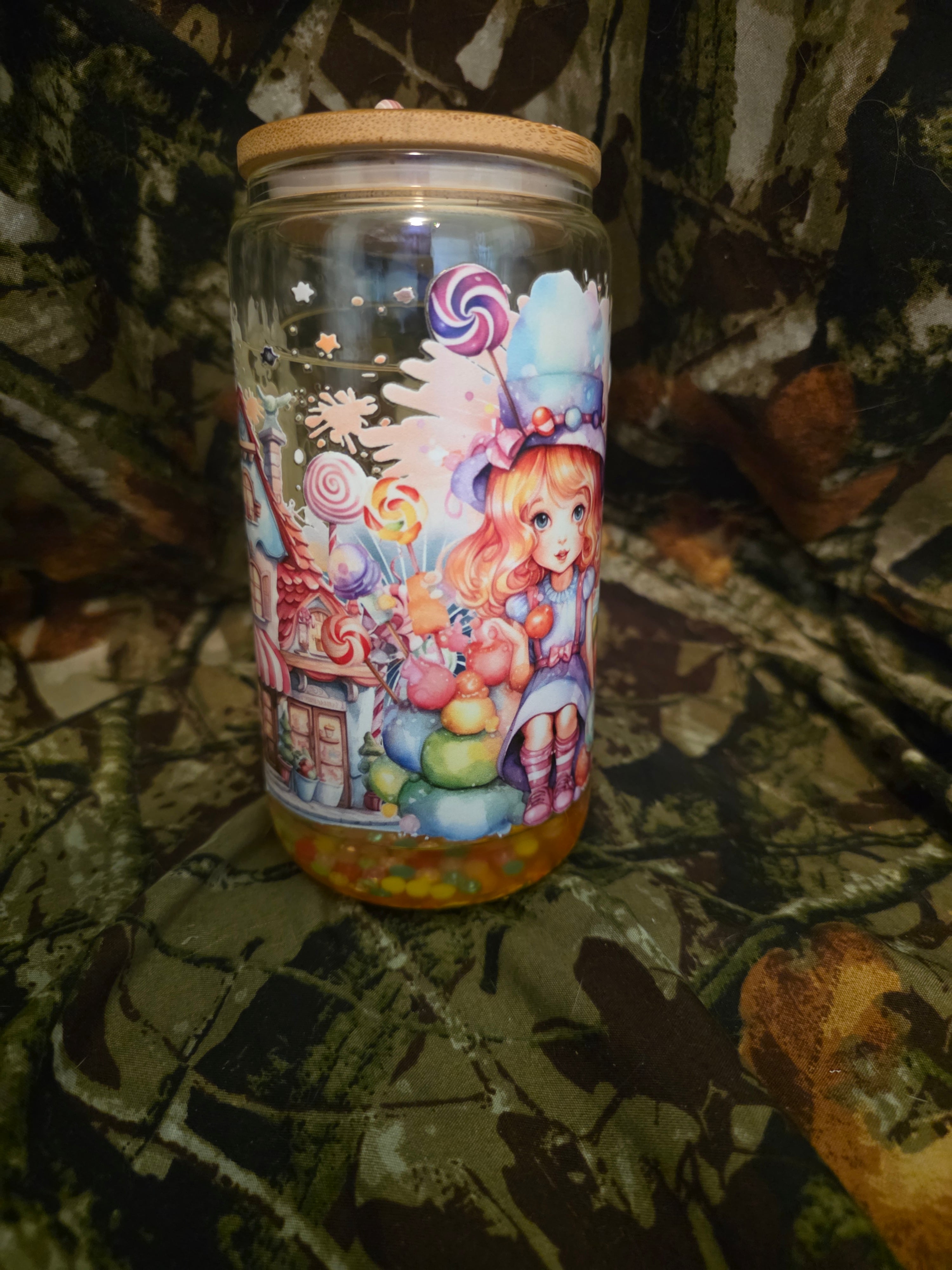Candy Village Snow Globe Glass Tumbler with Straw